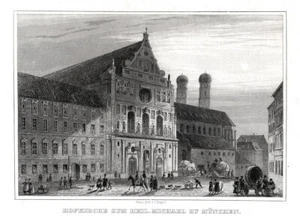 MÜNCHEN - Hofkirche zu hl. Michael.. Echter Stahlstich um 1850 - Picture 1 of 2