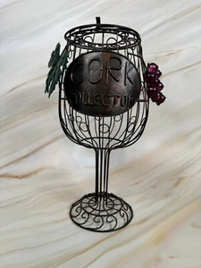 Soporte de corcho para copa de vino 12" x 6" vid metal negro alambre jaula barra decoración - Imagen 1 de 9