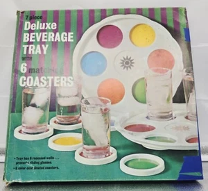 7 Piece Deluxe Beverage Tray W/ 6 Matching Coasters By Gessner Products Co. 1968 - Picture 1 of 8