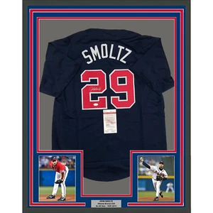 Framed Autographed/Signed John Smoltz 33x42 Atlanta Blue Baseball Jersey JSA COA - Picture 1 of 2
