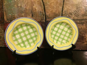 2 Williams Sonoma Caleca Italy gelb grün kariert CAA64 Irene Suppenteller Schüssel - Bild 1 von 6