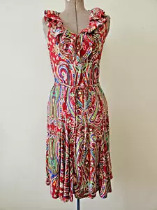 Lauren Ralph Lauren Kleid Größe M Paisley Rüschen Kragen Gürtel Freizeit Reisen EUC - Bild 1 von 11