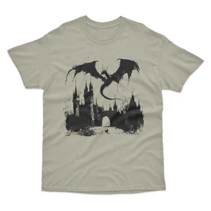 Dragon Castle T-Shirt | Fantasy Knight Battle Distressed Ink Drawing Gift - Picture 1 of 10