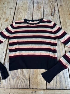 Fabulous ZARA Lightweight Burgundy Black Beige Striped JUMPER, Small - Picture 1 of 5