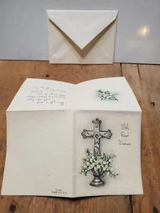 Antique Embossed Greeting Card Best Wishes Small Religious Card Never Used - Picture 1 of 7