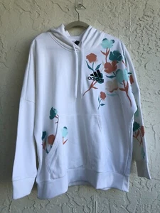 Adidas Primegreen NWT Size 1X Hooded Active Wear Top Long Sleeve White / Floral - Picture 1 of 6