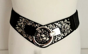 NEU! Damen Gürtel Stretchgürtel Taillengürtel Hüftgürtel Nieten Schwarz 83 cm - Bild 1 von 3