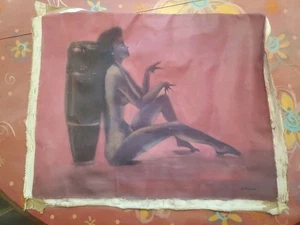Florero figura femenina mujer desnuda firmada al óleo sobre lienzo 17x20 rojo negro - Imagen 1 de 5