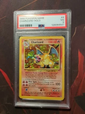 1999 Pokémon TCG Charizard Base Set Holo Rare Card 4/102 VG Condition PSA 3 - Image 1 of 2