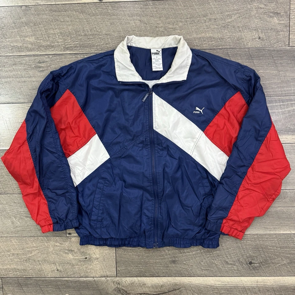 VTG 90s PUMA Multicolor USA Color Block Lightweight Windbreaker Jacket Mens Sz M - Image 1 of 4