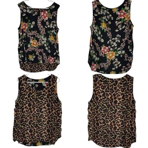 Charlie B Reversible Tank Top Womens L Cheetah Animal Print Floral Sleeveless - Picture 1 of 9