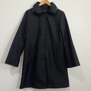 TED BAKER London Women's Size S Trench Coat Rain Jacket Black Folded Blue Hood - Picture 1 of 24