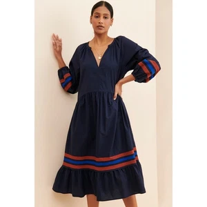 SUNDRY | Varsity Stripe Midi Dress Navy Cotton Long Sleeve | Size 1 Small - Bild 1 von 9