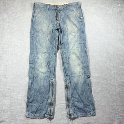 Calça jeans masculina G Star cru 34x34 folgada Y2K vetorial leve zíper no tornozelo - Imagem 1 de 4