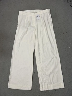 NUEVO CON ETIQUETAS J Jill Love Pantalones de Lino para Mujer Grandes Porcelana Blanco Pierna Ancha Pull On Resort Foto 1 de 4