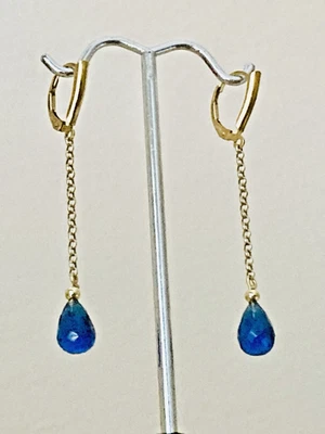 1/20 14k Yellow Gold Filled Dangle Earrings Blue Lab-created Sapphire Leverback - Image 1 of 4