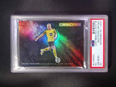 2021-22 Panini Obsidian Erling Haaland #2 Black Color Blast Case Hit SSP PSA 10 - Imagem 1 de 2