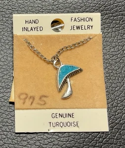 Vintage Nickle Silver Necklace Mushroom Plain Resin Filled Turquoise Size 3/8" - Picture 1 of 3