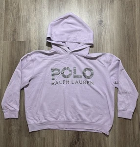 Polo Ralph Lauren Lavender Metallic Logo Hoodie Girls Size XL 16 - Picture 1 of 10