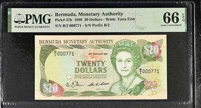 Bermuda $20 1989 B/2 Low Serial 000771 Pick-37b GEM UNC PMG 66 EPQ QEII Banknote - Image 1 of 2