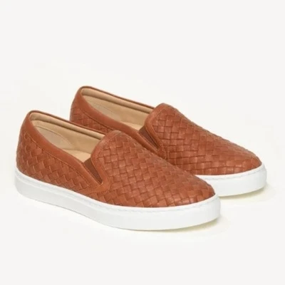 M. Gemi Cherchio Sneaker Saddle Brown Woven Leather Slip On Flat Round Toe 36 - Image 1 of 4