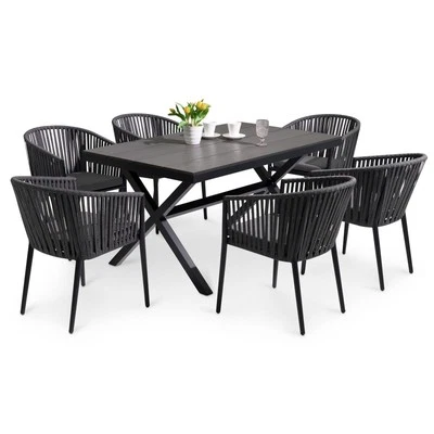 Gartenmöbel Set mit 6 Stühlen aus Alu mit Rope-Bespannung  grau - Bild 1 von 4