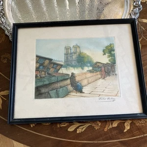 1930s Paris Notre Dame Cathedral Signed Etching by Victor Valery Quai de la Tour - Bild 1 von 2