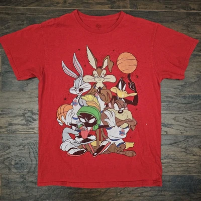 Vintage Medium Top Space Jam Looney Tunes T-Shirt Red Double Sided Graphic - Image 1 of 4