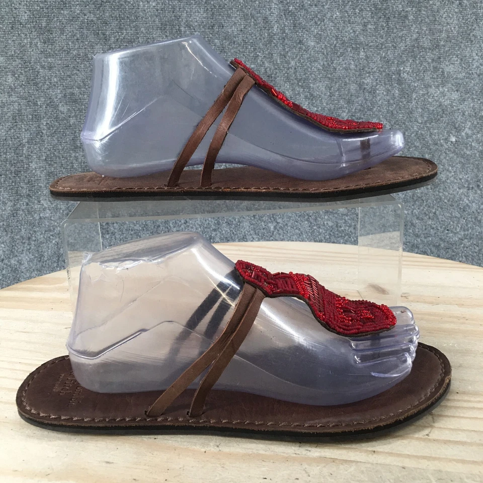 Sandalias Abercrombie & Fitch Mujer 9-10 Tanga Cuero Marrón Cuentas Planas Informales Foto 1 de 4