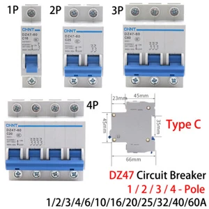 1/2/3/4-Poles DZ47 Circuit Breakers Type C MCB 6kA 1/2/3/4/6/10/16/20-60 Amp - Picture 1 of 12