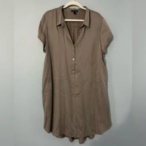 Eileen Fisher brown collared button up pull over shirt dress 100% Tencel size xl - Picture 1 of 4