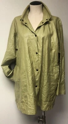 BABETTE SF ART 2 WEAR GREEN LAMINATED 100% LINEN FABRIC SNAP FRONT JACKET/COAT M - Image 1 of 4