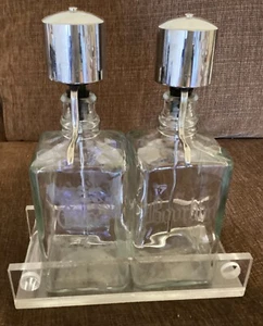 Vintage Crystal Whiskey Bourbon Gin Bottles And Tray. Push Button - Picture 1 of 6