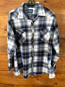 Wrangler Western Herren Hemd 2XL blau kariert Perlen Druckknopf Langarm Rodeo Country - Bild 1 von 7