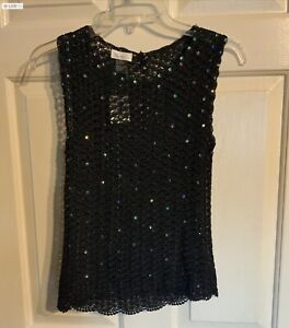 NWT Charlotte Russe Vintage Black Crochet Sequins Junior Women’s Dress Top MED