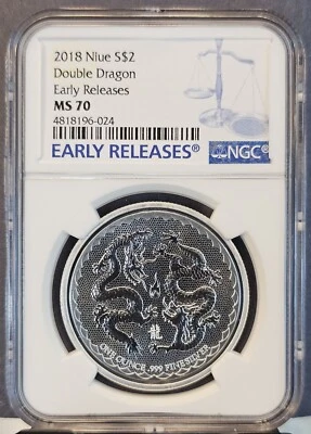 2018 NIUE SILVER 2 DOLLARS S$2 DOUBLE DRAGON PEARL OF WISDOM NGC MS 70 - Image 1 of 3