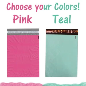 10" x 13" Pink and Teal Flat Poly Shipping Mailers, Colored Mail Envelope Bags - Picture 1 of 16
