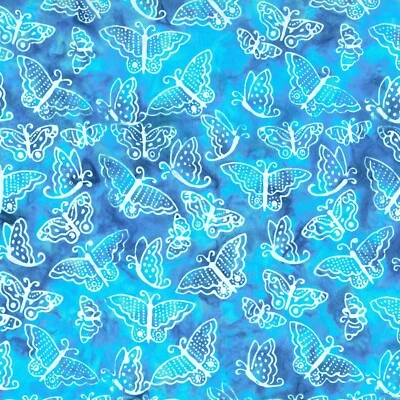 Laurel Burch Batik Menagerie Small Butterflies Dark Sky Fabric By the FQ 1/4 YD - Image 1 of 4