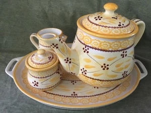 Vecchio Mondo Set da Tè Vassoio Pentola Crema Zucchero Temperature Presentabile Forno di Tara - Foto 1 di 5