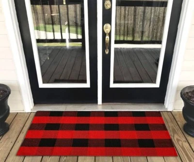 Buffalo Plaid Door Mat, Christmas Rug, Outdoor or Indoor 23.5” x 52''