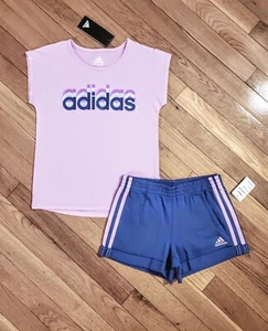NEW ADIDAS Little Girl Tee & Short Set, Lilac Purple (sz 5-6X avail) - Picture 1 of 6