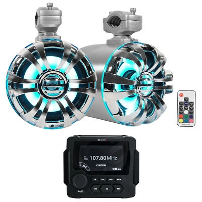 MB Quart GMR-LED Marine/Boat Receiver w/Bluetooth+(2) 6.5" LED Tower Speakers - Image 1 of 4