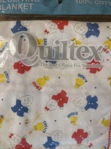 Vintage Quiltex Baby Blanket Receiving Hospital Soft Red Edge Hugs Kisses - Picture 1 of 5