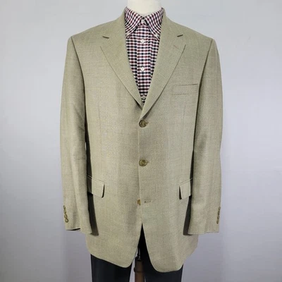 Abrigo Blazer Deportivo Para Hombre Gianfranco Ruffini Tres Botones Beige Seda Peinada 43L Foto 1 de 4