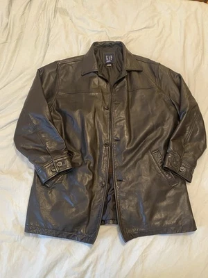 Chaqueta De Colección Y2K Gap Negra Cuero Genuino L Forrada en Trinchera Excelente Estado Foto 1 de 4