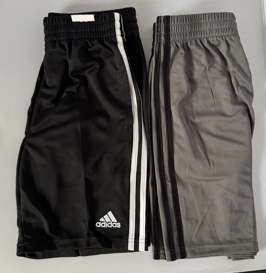 2 Pack adidas Youth Boy’s M 10/12 Shorts Black Grey 3-stripe Pockets