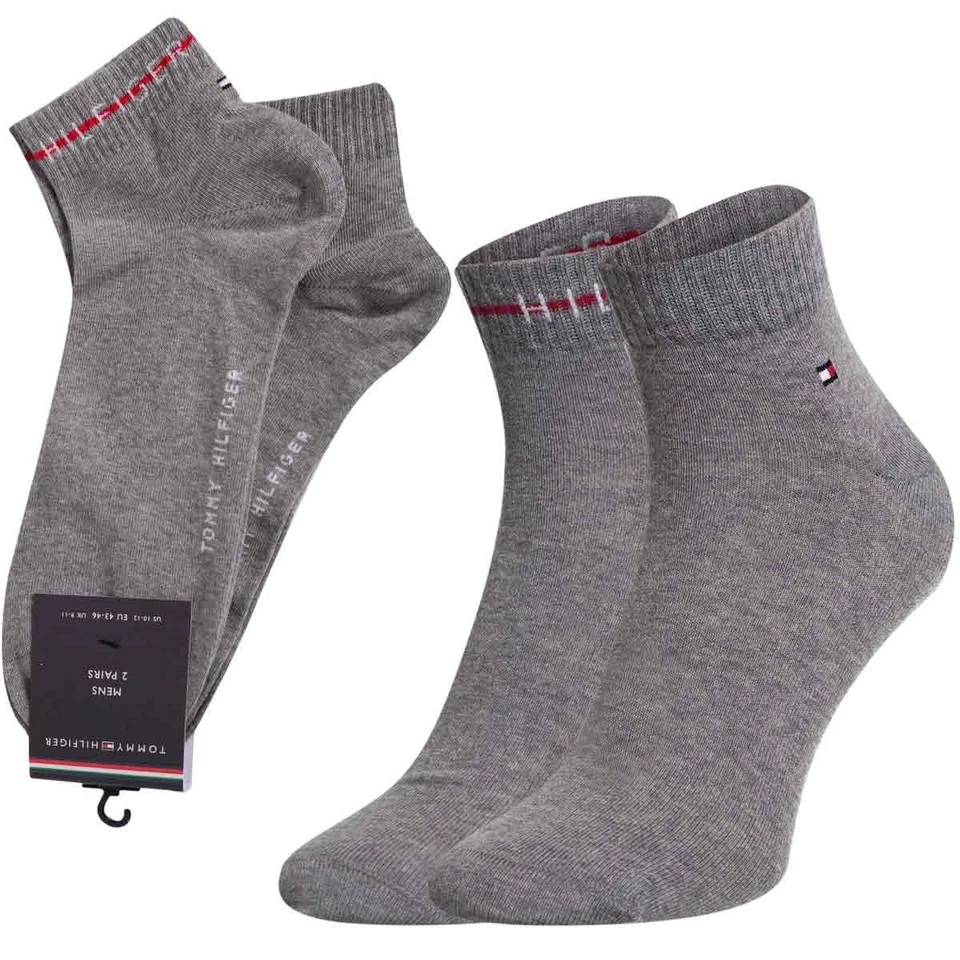 TOMMY HILFIGER | Mens 2 PAIRS Grey Melange Quarter Socks | Size UK 6-8 EU 39-42 Foto 1 de 2