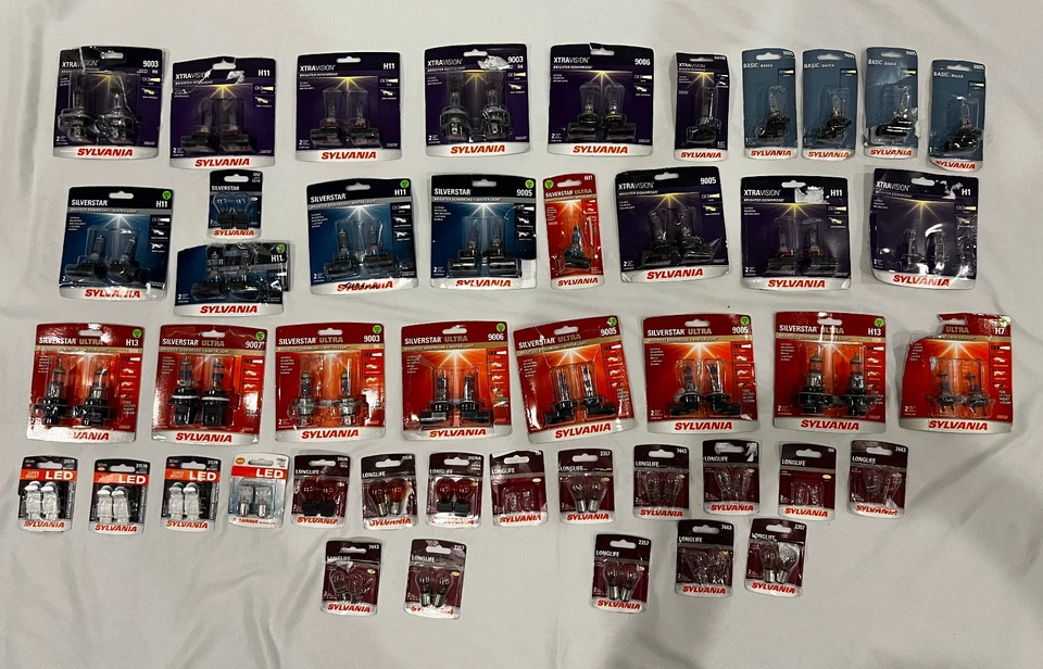 Sylvania Headlight Bulb Lot – SilverStar Ultra, XtraVision, LED – 40+ Packs - Image 1 of 2
