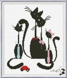 Adelaide Cross-Stitch Pattern -Meow Family (Black Cats) AAN193 - Picture 1 of 1