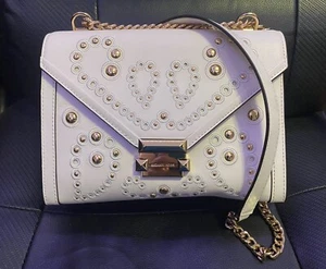 MICHAEL KORS Bright White Tina Gold Studded Leather Shoulder Flap Crossbody Bag - Picture 1 of 7